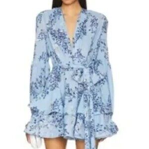 Bronx and Banco Sky Blue Floral Wrap Mini Dress